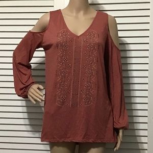 Knox Rose Orange Rust Cold Shoulder Tops Blouse